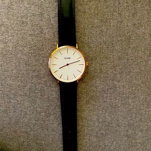 Cluse Black Leather Rose Gold Watch